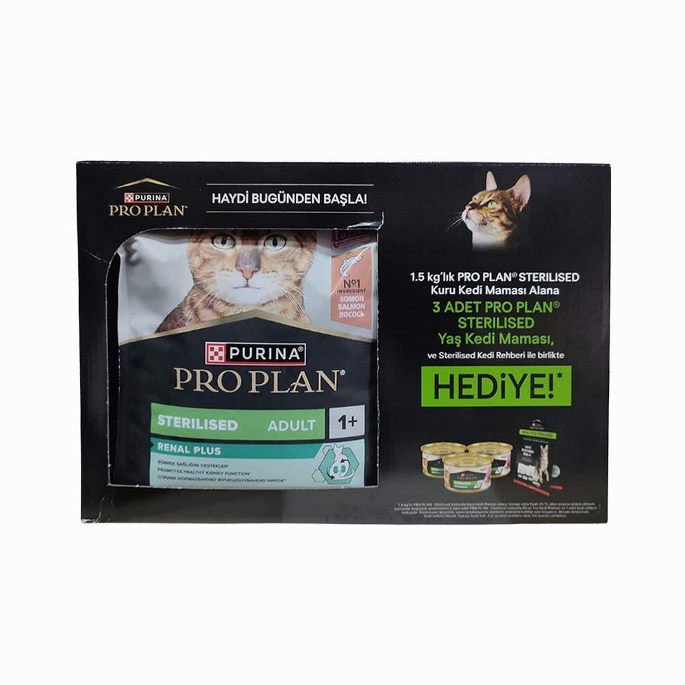 Pro Plan Somonlu Kısırlaştırılmış Kedi Maması + Yaş Kedi Maması 1,5 kg + 3 x 85 g